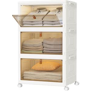 HOMIDEC Closet Organizers and Storage 70Qt 3 Pack Stackable Storage Bins with 1 Lid Closet Organizer Boxes for Clothes Foldable Storage Box for Clothes/Toys/Office Supplies/Snacks(23Qt X 3) (M, White)