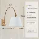 Linen Single Wall Sconce with Brass Finish Pole Swing Arm Wall Lamp, Classic Adjustable Reading Light with Fabric Shade for Bedroom Living Room, for Elegant Home Lighting,5.5" L x 1" W x 7.75" H