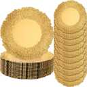 Didaey 24 Pack Metallic Charger Plates 13inch Round Elegant Serving Plates Plastic Disposable Chargers Bulk Dinnerware Set for Dinner Wedding Party Events Catering Decoration (Gold,Embossed Rim)