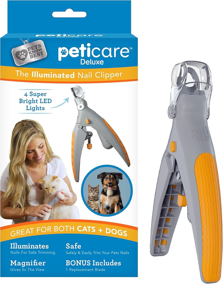 PetiCare Illuminated Dog & Cat Nail Clipper with LED Light & 5X Magnification for Safe, Precise Trimming | Pet Nail Cutter for Small & Large Breeds | Easy-to-Use Grooming Tool for Pets