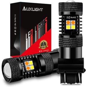 AUXLIGHT 3157 3057 4157 3155 3457 Switchback LED Bulbs 16SMD Chipsets Parking Lights/Daytime Running Lights/DRL and Turn Signal Lights with Projector replacement, White/Amber (Pack of 2)