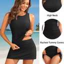 Daci Womens Tankini Swimsuits with Skirt - Two Piece Tummy Control Bathing Suits High Neck Swimwear (Black, XL)