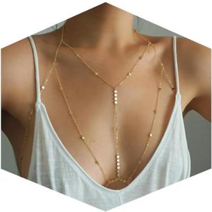 14K Gold Plated Body Chains for Women, Sexy Layered Belly Waist Chain Crossover Bikini Bra Chain, Summer Beach Rhinestone Body Jewelry