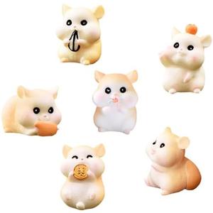 MAOMIA 6 Pcs Mini Hamster Figures Animal Toy Cake Toppers, Fairy Garden Decor Miniature Hamster Figurines Collection Playset for Christmas Birthday Gift Cake Decorations