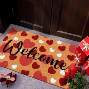 Moucuny Valentines Day Doormat Welcome Floor Red Heart Rubber Outdoor Rugs Non Slip Love Doormat for Front Porch Decor Home Entrance Indoor Outdoor