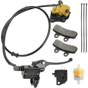 FVRITO Front Disc Hydraulic Brake Master Cylinder Caliper Assembly and Pads for 50cc 70cc 90cc 110cc 125cc SSR Apollo RFZ Taotao Coolster SDG 107 Thumpstar Pitster Pro DHZ Chinese Pit Dirt Bike Parts (Black+Gold)