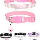 Cat Collars for Girl Cats with Rhinestone Soft Velvet,Breakaway Cat Collars with Bell,Adjustable Safe Kitten Collar (Pink)
