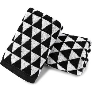 Black Hand Towels for Bathroom & Kitchen (Geometric Triangle), 2 Pack Cotton Quick Dry Towels for Hand Face Hair 13x29 Inches, Modern & Farmhouse