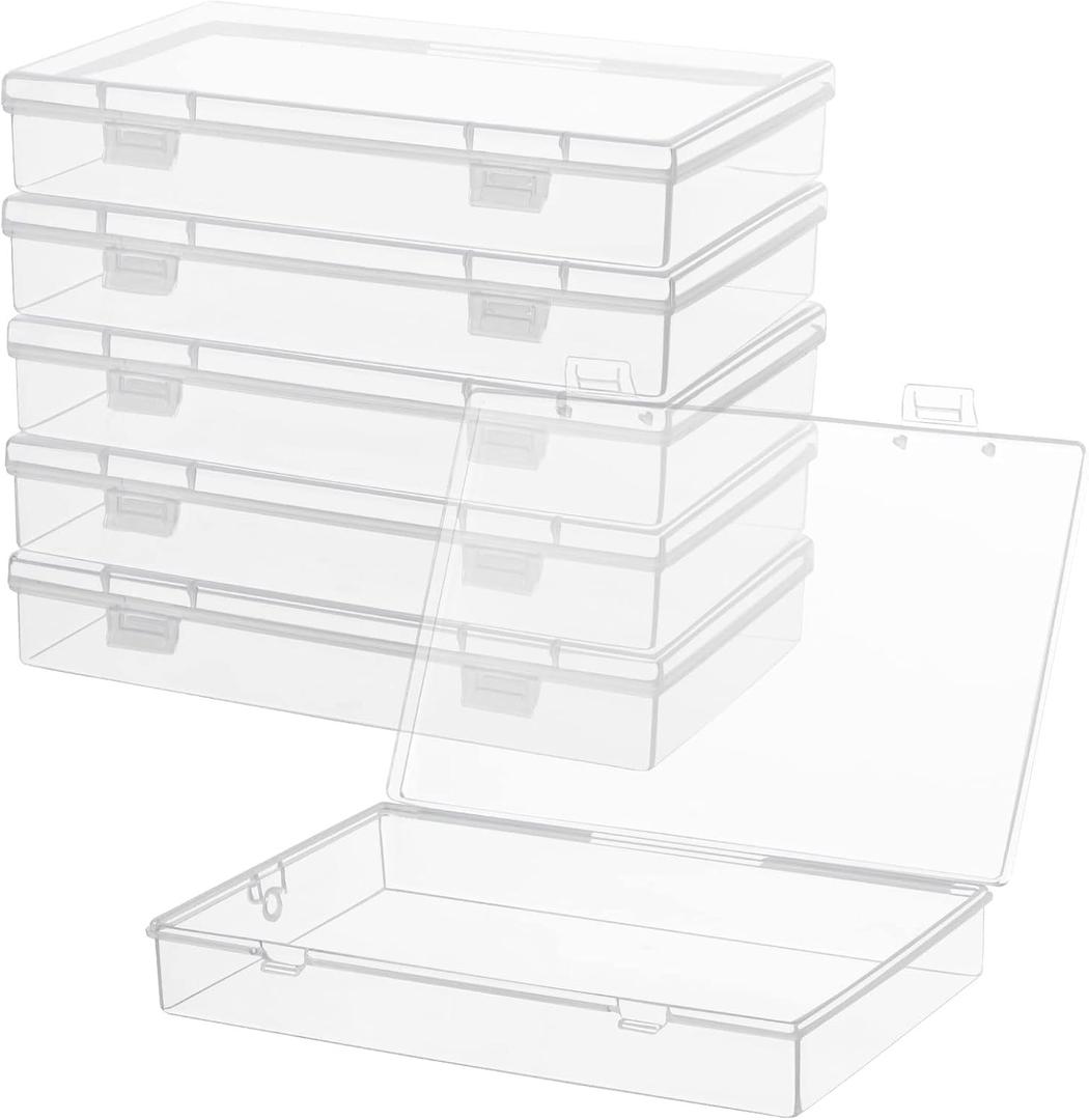 Small Plastic Containers with Lids 6 Packs, 7.2''  4.6''  1.3'' Small Plastic Boxes Rectangular, Crayon Boxes Craft Box Containers for Craft Supplies Bead