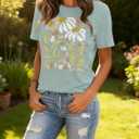 jusgai Women's Vintage Flowers Tshirts Floral Graphic Tees Wildflowers Shirts Summer Vacation Casual Short Sleeve Tops (XXL)