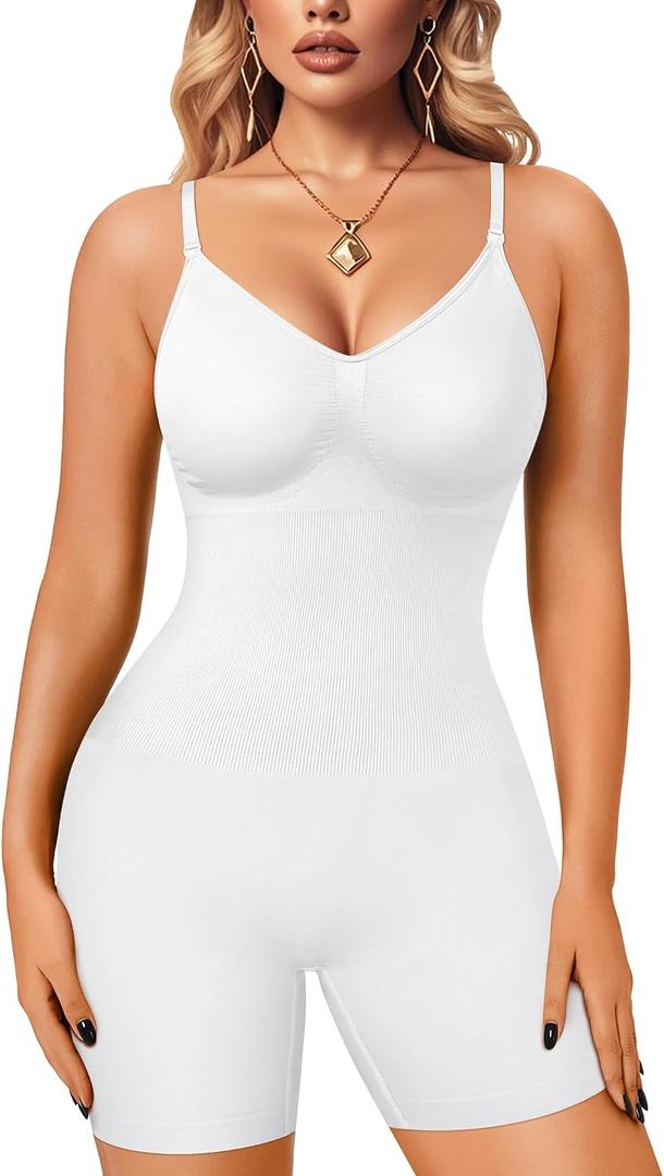 Irisnaya Women Slimming Bodysuits Shapewear Tops Tummy Control Body Shaper Spaghetti Strap Camisole Leotards Bodycon Jumpsuit XS/S