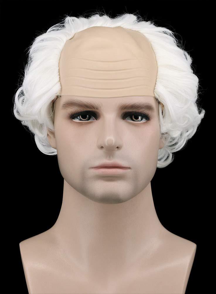 karlery Short White Curly Fits Old Man Bald Cap Wig Grandpa Halloween Cosplay Anime Costume Party Wig (White)