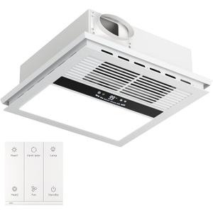 4-in-1 Bathroom Exhaust Fan with Heater, 1100W/2200W Dual Heating, 220 CFM Ventilation, 6000K 1800LM LED Light, Quiet Bath Fan with Light and Heat, Ceiling Mount, Plug-In or Hardwired