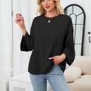 Women's Oversized 3/4 Sleeve Shirts Crew Neck Drop Shoulder Summer Casual Loose Fit Basic Tops Tshirt (Black, M)