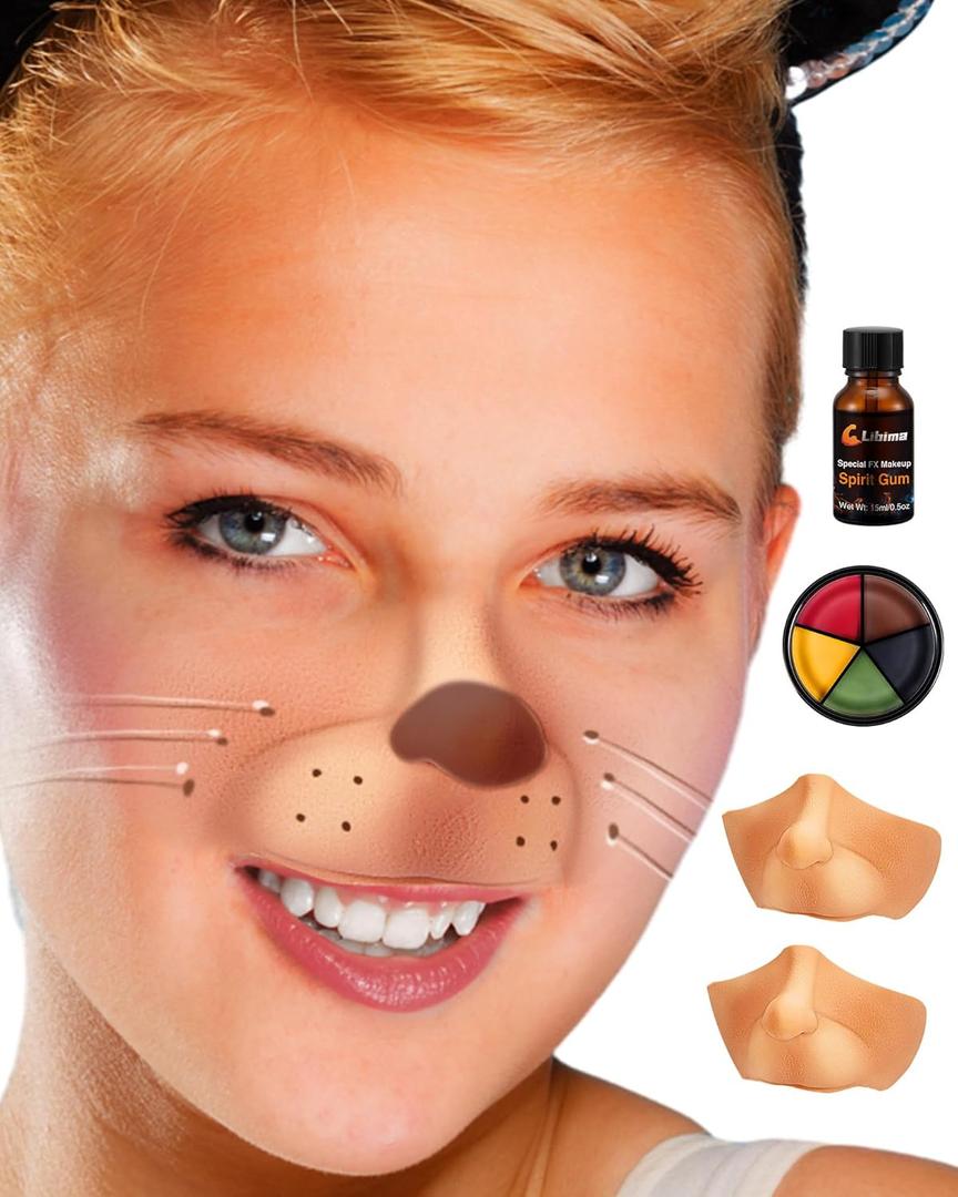 Libima 2 Pcs Halloween Costume Latex Mouse Nose Prosthetic Faux Christmas Cosplay with Adhesive Glue and Face Paint for Witch M 