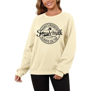 DEBELLY Nursing Friendly Sweatshirt for Breastfeeding Women Dual Zippers Nursing Top Long Sleeve Crew Neck Casual Wear (Large, Apricot Printed Pattern)