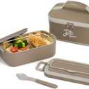 Pack of 2, Lille Home Stainless Steel Bento Lunch Box for Adults, 34oz Portable Food Container with Lunch Bag and Utensils, Ideal for Meal Prep and On-the-Go (Brown)