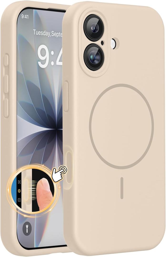 Miracase Magnetic for iPhone 17 Case, Compatible with MagSafe, Integrated Silicone Camera Control Cover, 3.0mm Thicken Shockproof Drop Protection Phone Case for 17,Sand