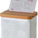 HOME PALETTE Recipe Box with Cards and Dividers Set 4x6 Recipe Holder for Kitchen Counter Metal White Hexagon Stripe Pattern Embossed Recipe Card Box with Wooden Grooved Lid