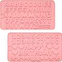 2 PCS Silicone Letter Molds and Number Molds for Chocolate, Reusable Alphabet Candy Molds with Happy Birthday Symbols for Cake, Cookies, Ice Cubes