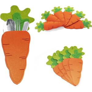 Easter Carrot Utensil Cutlery Holders Bag Felt Carrot Fork Cutter Pouches 4.7" x 10.23" Flatware Organizers Dining Tableware Cover for Knife Forks Easter Birthday Banquet Party Table Decoration 10 PCS