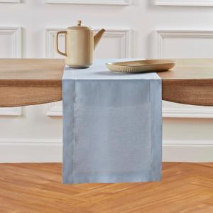 Solino Home Linen Dusty Blue Table Runner 60 Inches - Classic Hemstitch, 100% Pure Linen Coffee Table Runner 14 x 60 Inch Ideal for Dresser Tables - Fall, Autumn, Halloween, Thanksgiving