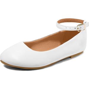 K KomForme Girl's Ballerina Flat Ankle Strap Dress Ballet Flat Shoes, 13 Little Kid, White