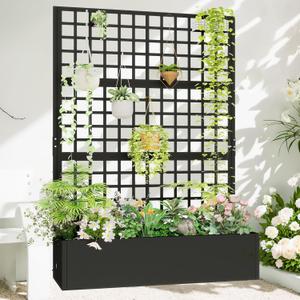 Metal Planter with Trellis 72" x 47 x 16", Raised Garden Bed with Trellis, Planter Box with with Privacy Screen for Climbing Plants, Flowers, Vegetables, Fruits, Black