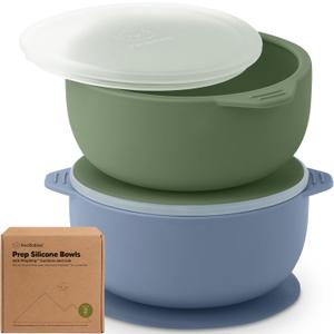 KeaBabies 2-Pack Baby Bowls with Suctions, Lids - Silicone Toddler Suction Bowls for Baby Boy, Girl, Kids, Food Grade Silicone, BPA-Free, Dishwasher Safe, Toddler Eating Essentials (Slate)