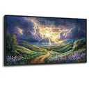HKDGOKA Large Bedroom Wall Art, Purple Green Landscape Paintings Sun Clouds Mountains Flowers Canvas Pictures Framed Artwork for Living Room Office Kitchen Home Wall Decor 24x48 IN
