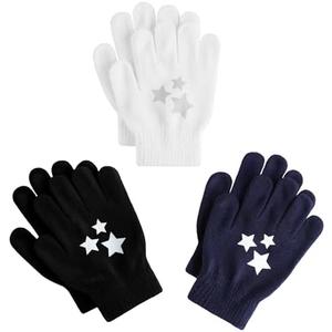 Glooarm 3 Pairs Kids Gloves Winter Gripper Knit Magic Gloves Stretch Warm Cold Weather Gloves for Boys Girls 4-6 Years