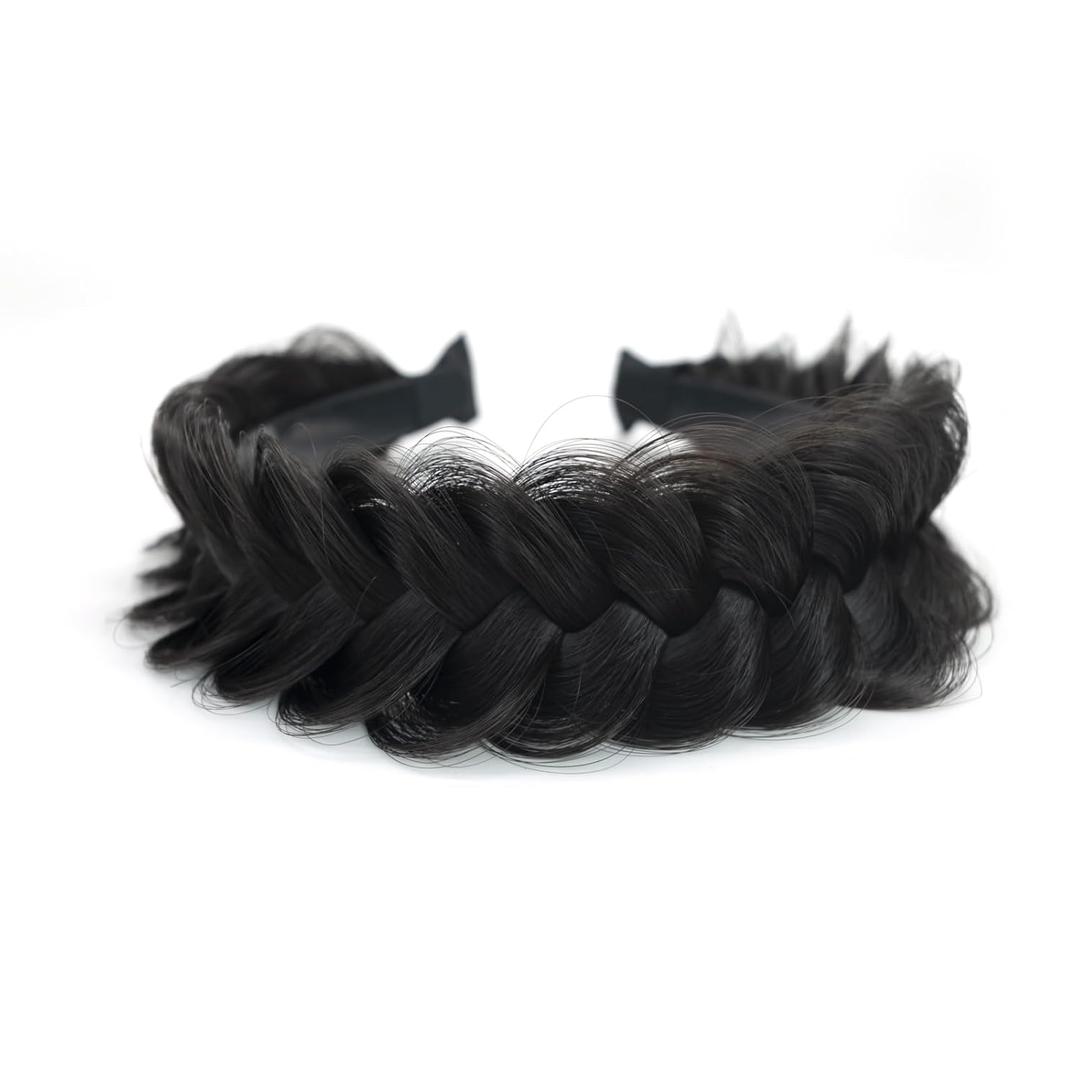 TOECWEGR Braided Headband WithTooth Wide Braid Messy Hair Hoop WomenFashion Hair Accessories (Dark Brown Black 2A)