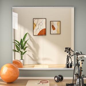 Hasipu Home Gym Mirror 48" L x 24" W - 2PCS Large Full Body Mirror for Yoga, Wall-Mounted Mirrors for Fitness, Garage, Dance Studio, 0.16in Tempered Glass Frameless