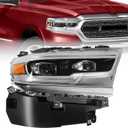 FIONE for Dodge Ram 1500 LED Headlight Assembly 2019 2020 2021 2022 Black Cover With Condenser Lens OE Style Headlamp Assemblies Right Passenger Side 68316084AD CH2503321 RT (RH)
