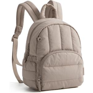 BAGSMART Mini Backpack for Women, Lightweight Puffer Small Backpack Purse, Quilted Casual Travel Daypack, Cute Water-Resistant Bookbag for Daily, Brown