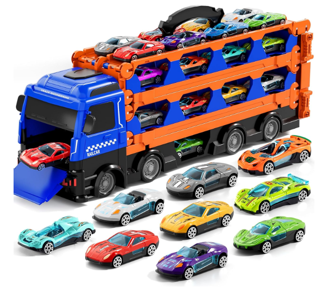 Ci Vetch 78Inch Cars Trucks Toys for Toddler and  Boys Kids, Transport Truck with 24Pcs DieCast Cars, Gifts for 3 4 5 6 Year Old Boys, Toddler Boy Toys Ages 3-5, 4-7