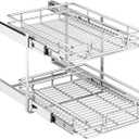 2-Tier Kitchen Cabinet Pull Out Shelf and Drawer Organizer Slide Out Pantry Storaqe Basket in Multiple Sizes (16" W x 21" D), Silver