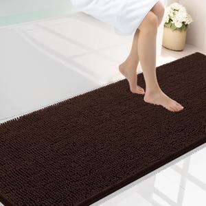 Smiry Luxury Chenille Bathroom Rugs 70x24, Extra Soft and Absorbent Shaggy Bath Mat, Machine Washable, Non-Slip Plush Carpet Runner for Tub, Shower, and Floor, Home Decor Accessories, Brown