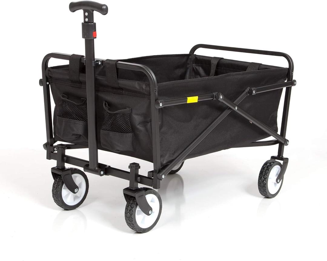 Seina Collapsible Folding Wagon | Utility Cart, Portable, Lightweight, Fold up, for Groceries, Laundry, Sports, Baseball, Softball, Fishing and Camping, with Carry Case, Black