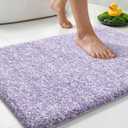 Yimobra Anti-Fatigue Non Slip Bathroom Rugs  Cushioned Dense Elastic Microfiber Bath Mat for Pressure Relief, Comfort for Tired Feet, Soft Absorbent Machine Washable, 24" x 17", Purple and White