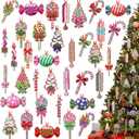 36 Pcs Christmas Tree Ornaments Set Christmas Candies Round Lollipop Gingerbread House Flat Train Donut Cake Wood Peppermint Wood Ornaments for Xmas Tree Party Supplies (Cute)