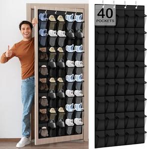Siolviento Over the Door Shoe Organizer - 40 Large Breathable Mesh Pockets, Space Saving Hanging Shoe Organizer with Metal Hooks, Hanging Shoe Rack for Men's and Women's Shoes (Black)