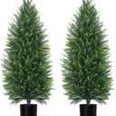 Grooy 4FT Artificial Cedar Topiary Tree with Pot, Set of 2 Fake Evergreen Tree for Indoor Home Christmas Decor Outdoor Garden Porch Decor