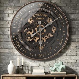 23 inch Oversized Wall Clock with Moving Gears, Industrial Steampunk Decor, Large