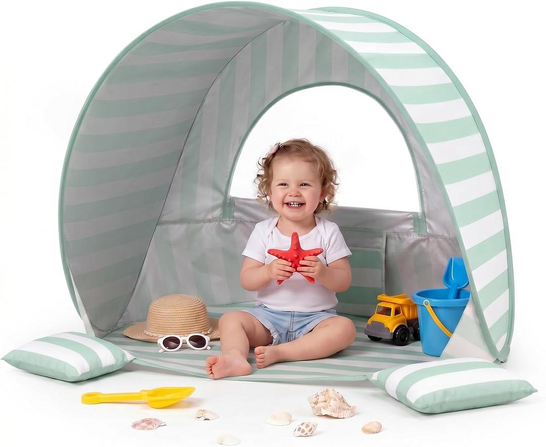Baby Beach Tent, UPF 50+ Sun Protection Silver-Coated Pop-Up Beach Tent for Babies & Children, Automatic Instant-Setup Portable Sun Shelter for the Beach, Backyard and Travel,Green