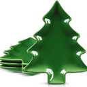 FillTouch 4 Pcs 5.91'' Christmas Tree Ceramic Plates Xmas Candy Dishes Serving Bowl Dessert Platters Tray for Snacks Cookies Treats Winter Party Supplies Decorations (Dark Green)