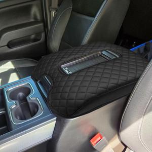 Center Console Cover for 2014-2018 Chevy Silverado/GMC Sierra 1500 2500 3500 & 2015-2020 Tahoe/Yukon/Suburban, Bucket Seat Middle Console Armrest Box Leather Protective Cover, Black