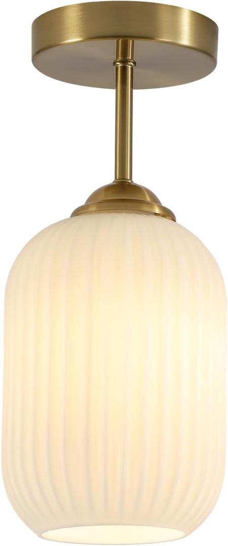 Vintage Milk Glass Flush Mount Ceiling Light Small Brushed Gold Semi Flush Mount Ceiling Light Mid Century Modern White Ceiling Lighting