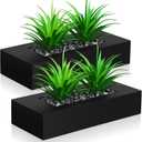 Hotop 2 Pcs Artificial Green Grass Plants in Wood Decorative Planter Pot Wooden Faux Greenery Rectangle Box Table Plant for Tabletop Centerpiece Indoor Decor(9.5 Inch,Black)