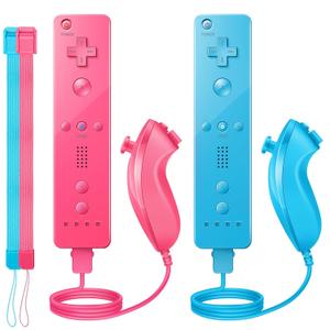 Wii Controller 2 Pack, Wii Remote Controller and Nunchuck Joystick with Silicone Case and Wrist Strap for Holiday (Pink and Blue)
